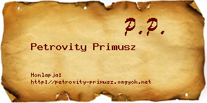 Petrovity Primusz névjegykártya